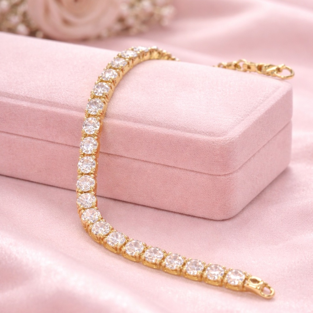 Gold Diamond-Style Tennis Bracelet – 6.5–7.5” | Luxury Everyday Elegan